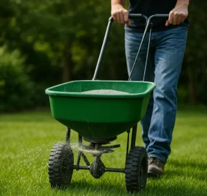 A an fertilizing a lawn
