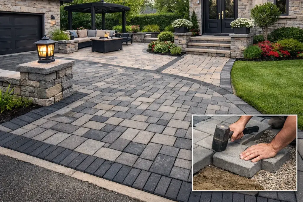 Interlocking 1 Paved interlocking driveway with landscaping features in Mississauga